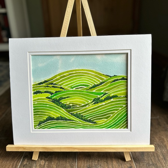 Hand-Made New Watercolor Art Green Fields - Picture 7 of 7
